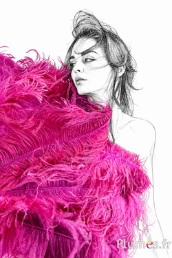 Ventaglio di piume di struzzo - ca. 60 cm, 10 piume, pelle nera - fucsia